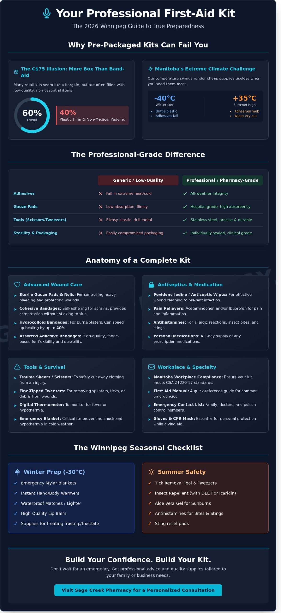 Essential First Aid Supplies in Winnipeg: The Ultimate Home & Workplace Guide (2026) - Infographic